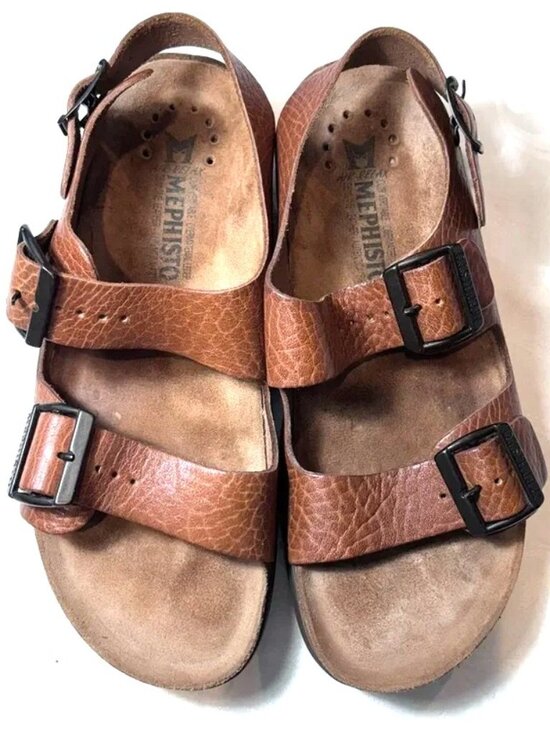 Mephisto Other - Mephisto Zeus Fit leather cork unisex tan brown sandals EU40=men's US8, UK7